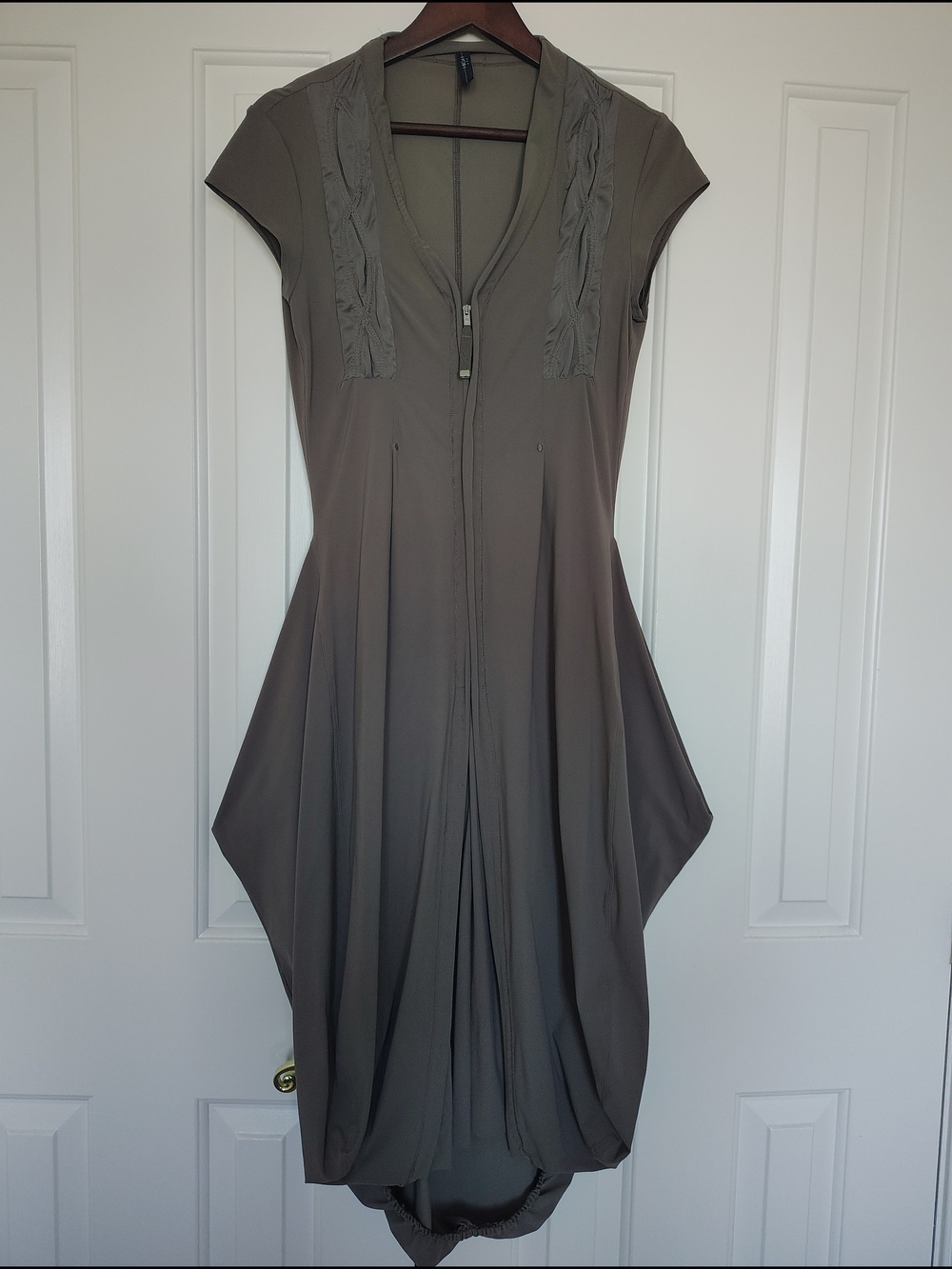 Italian Taupe Cap Sleeve Dress with Bubble Hem